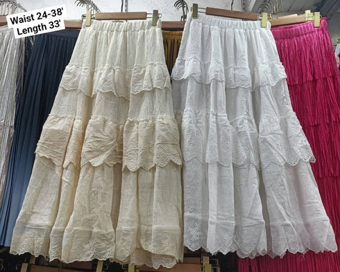 Women Flounce Layer Lace Long Skirts